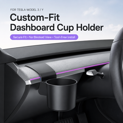 Driver-side dashboard cup holder for selected Tesla Model 3 2017–2023 and Model Y 2020–2024 interiors