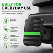 Lifestyle benefit image highlighting everyday durability, corrosion resistance, and protective function of the hitch receiver cover
